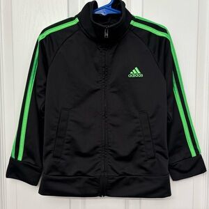 Adidas Toddler Boys Black Track Jacket with Neon Green Stripes, 4T